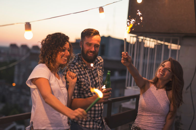 Friends on a rooftop party